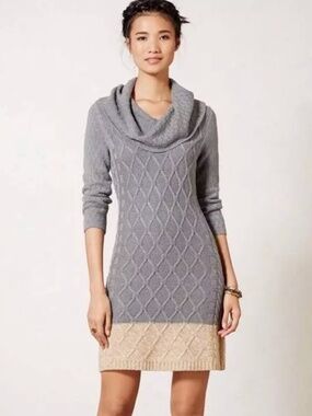 Anthropologie Sparrow Sweater Dress Womens Small Cowl Neck Cable Knit